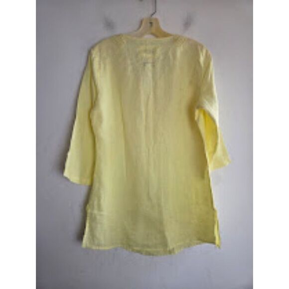 Malvin Hamburg Yellow Embroidered V-Neck 100% Linen Tunic Blouse size Large - Picture 2 of 6